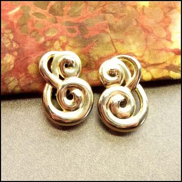 1980s Anne Klein Signed Retro Vintage Gold Earrings 15580 - Picture 2 of 5